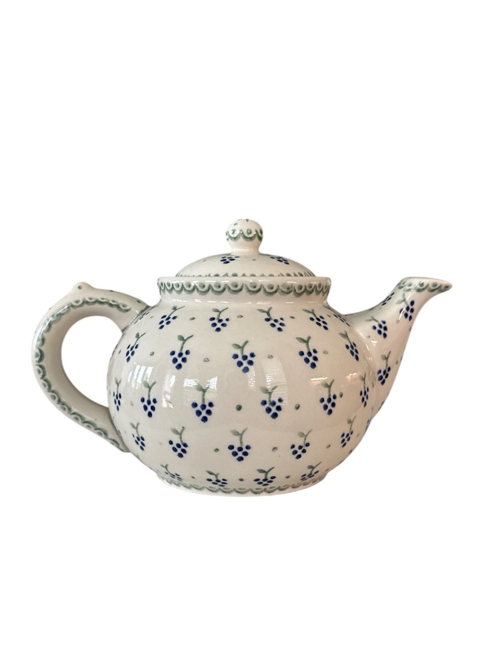 Boleslawiec Polish Pottery Teapot Blue Green Cluster Grapes Cottagecore Vintage - Picture 3 of 8